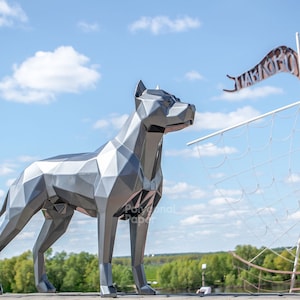 Pitbull Terrier in DXF Format for Assembly from Metal. Template for Geometric Polygonal Park Sculpture of a Dog. 3d Welding Constructor