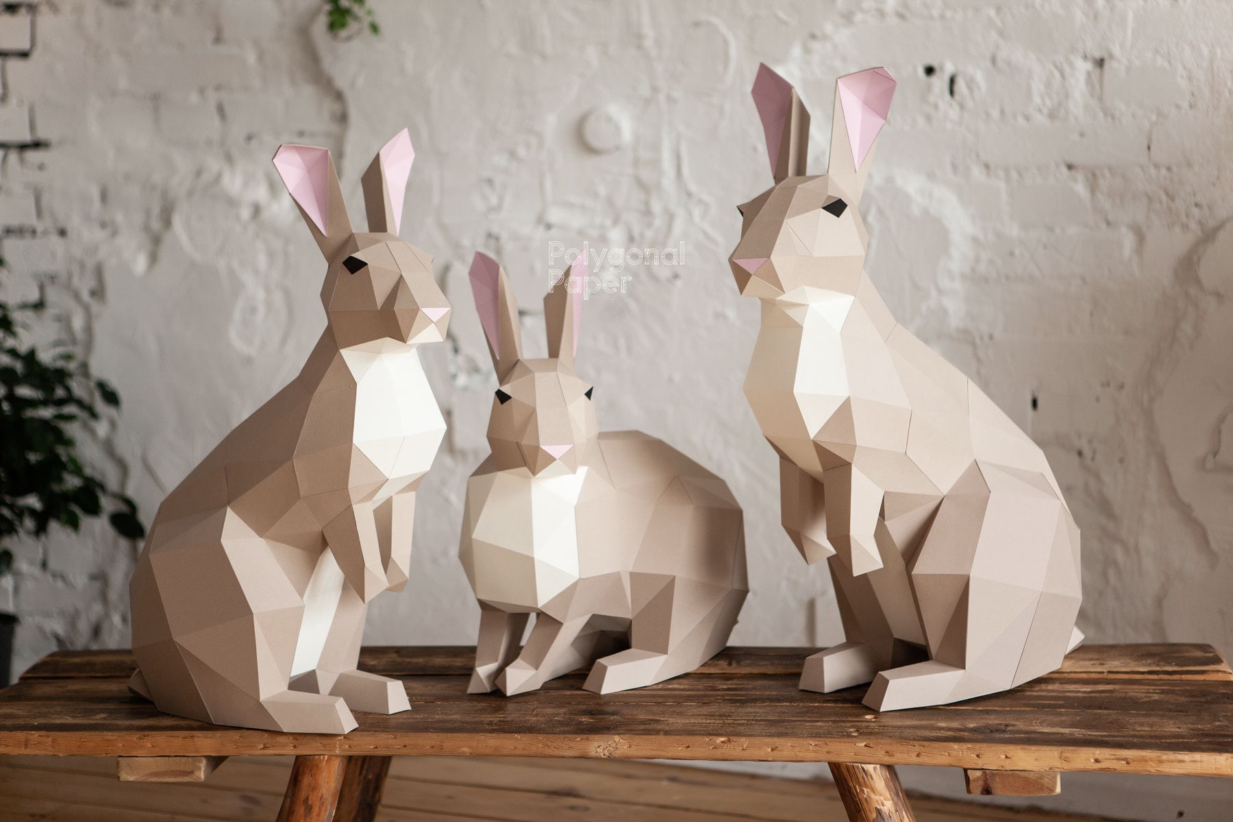 Rabbits: DIY Papercraft Models. Printable PDF Template, Drawings