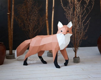 Fox: Digital Files for Papercraft. Printable PDF Template, DXF Drawings for Silhouette. 3d Origami Low Poly Model DIY.