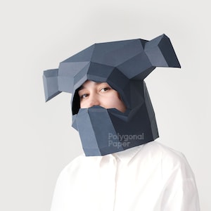 Hammerhai Maske: Digitale Dateien für Papercraft. Druckbare PDF-Vorlage, DXF-Zeichnungen für Silhouette. 3D Origami Low Poly Modell DIY.