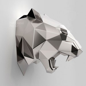 Tiger Head in DXF Format for Assembly from Sheet Metal. Template for Geometric Polygonal Metal Interior Wall Decor. 3d constructor