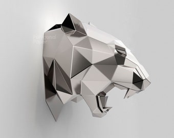 Tiger Head in DXF Format for Assembly from Sheet Metal. Template for Geometric Polygonal Metal Interior Wall Decor. 3d constructor