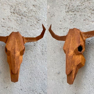 Bull Skull in DXF and PDF Format for Assembly from Sheet Metal. Template for Geometric Polygonal Metal Interior Wall Decor. 3d constructor