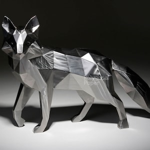 Fox in DXF Format for Assembly from Metal. Template for Geometric Polygonal Park Sculpture of an Animal. 3d Welding Constructor