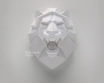 Cabeza de león rugiente de papel: Plantilla de decoración de pared DIY (PDF/SVG)