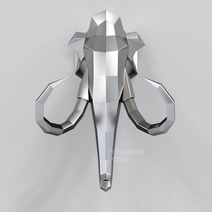 Mammoth Head in DXF Format for Assembly from Sheet Metal. Template for Geometric Polygonal Metal Interior Wall Decor. 3d constructor