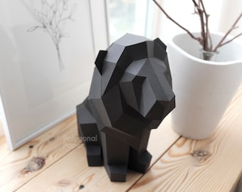 Lion: Paper Craft Template for Making Low Poly 3D Table Sitting Sculpture. DIY Decor. PDF and SVG pattern