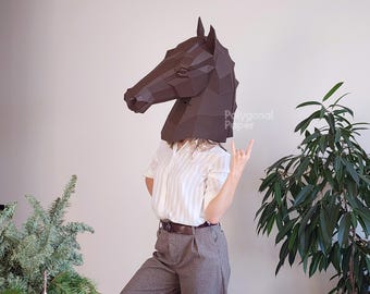 Horse Mask: DIY Papercraft Model. Printable PDF Template, Drawings for Cutting Machine.