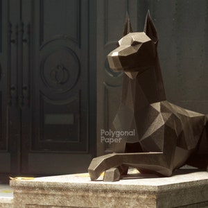 Lying Doberman in DXF Format for Assembly from Sheet Metal. Template for Geometric Polygonal Metal Park Sculpture. 3d welding constructor