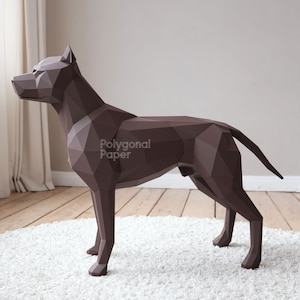 Pitbull Terrier: Digital Files for Papercraft. Printable PDF Template, DXF Drawings for Silhouette. 3d Origami Low Poly Model DIY.