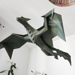 Dragón: archivos digitales para manualidades de papel. Plantilla PDF imprimible, dibujos SVG para plotter. Modelo de origami 3D de baja poli para hacer uno mismo.