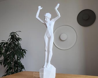 Girl on a Ball: DIY Papercraft Sculpture. Printable PDF Template, SVG Drawings for Cutting Machine.