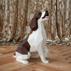 Springer Spaniel inglés: archivos digitales para Papercraft. Plantilla PDF imprimible, dibujos SVG para Plotter. Modelo 3d Origami Low Poly DIY