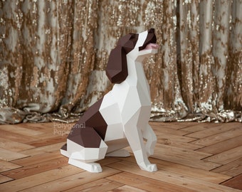 English Springer Spaniel: Digital Files for Papercraft. Printable PDF Template, SVG Drawings for Plotter. 3d Origami Low Poly Model DIY