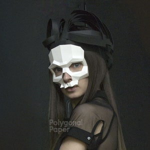 Máscara de Calavera: Archivos digitales para Papercraft. Plantilla PDF imprimible, dibujos DXF para silueta. Modelo 3d Origami Low Poly DIY.