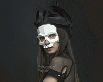 Skull Mask: Digital Files for Papercraft. Printable PDF Template, DXF Drawings for Silhouette. 3d Origami Low Poly Model DIY.