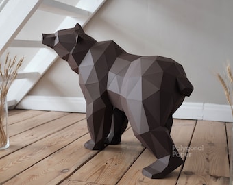 Bear: DIY Low Poly Papercraft Sculpture. Printable PDF Template, DXF Drawings for Cutting Machine.