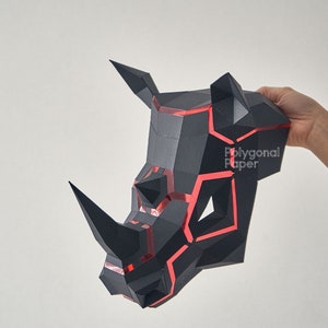 Máscara Rhino: Arquivos Digitais para Papercraft. Modelo PDF para impressão, desenhos DXF para silhueta. Modelo 3D Low Poly de origami DIY.