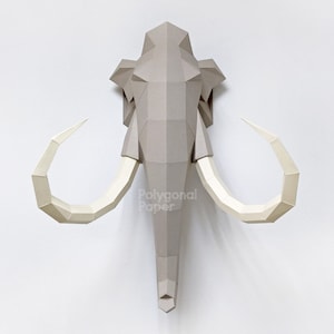 Mammutkopf: Digitale Dateien zum Papierbasteln. Druckbare PDF-Vorlage, DXF-Zeichnungen für Silhouette. 3D Origami Low Poly Modell DIY.
