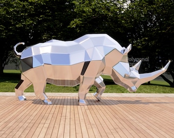 Rhino in DXF Format for Assembly from Metal. Template for Geometric Polygonal Park Sculpture of an Animal. 3d Welding Constructor