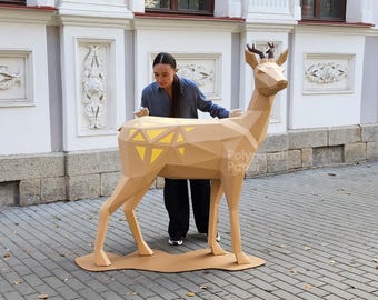 Roe Deer: DIY Papercraft Sculpture. Printable PDF Template, DXF Drawings for Cutting Machine