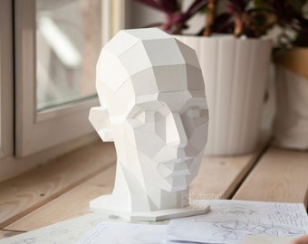 Planar Girl Head : Fichiers numériques pour Papercraft. Modèle PDF imprimable, dessins DXF pour Silhouette. Avion 3D Origami Low Poly Modèle DIY.