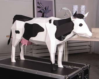 Cow: Digital Files for Papercraft. Printable PDF Template, DXF Drawings for Silhouette. 3d Origami Low Poly Model DIY.