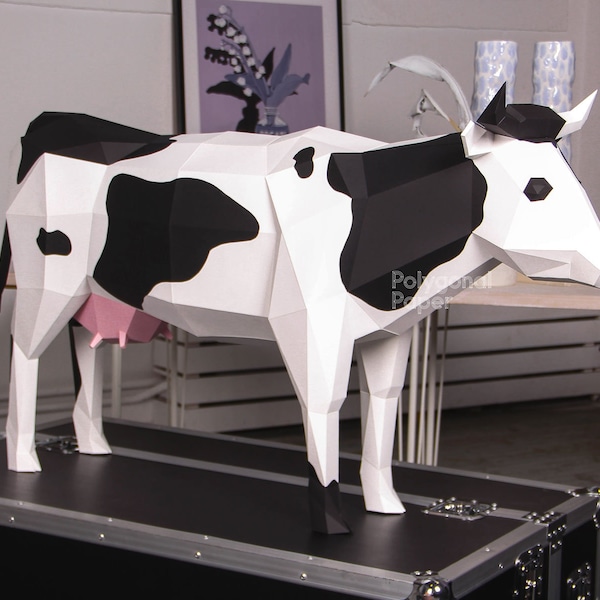 Cow: Digital Files for Papercraft. Printable PDF Template, DXF Drawings for Silhouette. 3d Origami Low Poly Model DIY.