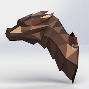 Dragon Head in DXF Format for Assembly from Sheet Metal. Template for Geometric Polygonal Metal Interior Wall Decor. 3d constructor