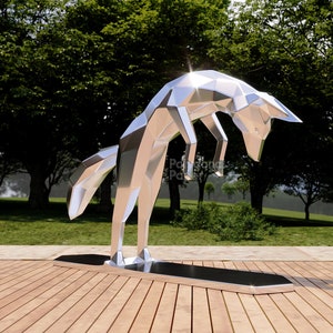 Jumping Fox in formato DXF per assemblaggio da lamiera. Modello per la scultura geometrica del parco in metallo poligonale. costruttore 3D