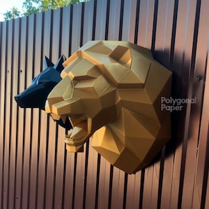 Roaring Lion Head in DXF Format for Assembly from Sheet Metal. Template for Geometric Polygonal Metal Interior Wall Decor. 3d constructor image 9