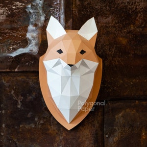 Fox Head: Archivos digitales para Papercraft. Plantilla PDF imprimible, dibujos DXF para silueta. Modelo 3d Origami Low Poly DIY.