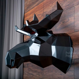 Moose Head in DXF and PDF Format for Assembly from Sheet Metal. Template for Geometric Polygonal Sculpture. 3d constructor