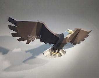 Eagle: Digital Files for Papercraft. Printable PDF Template, DXF Drawings for Silhouette. 3d Origami Low Poly Model DIY.