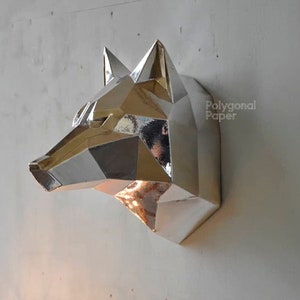 Wolf Head in DXF and PDF Format for Assembly from Sheet Metal. Template for Geometric Polygonal Metal Interior Wall Decor. 3d constructor