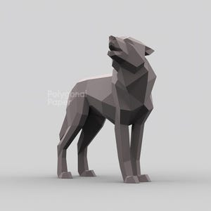 Wolf: DXF File for Assembly from Metal. Template for Laser Cutting of Geometric Polygonal Sculpture. Low Poly Howling Animal Drawings. DIY