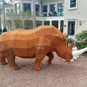 Rhino in DXF Format for Assembly from Metal. Template for Geometric Polygonal Park Sculpture of an Animal. 3d Welding Constructor