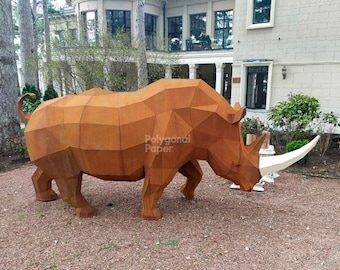 Rhino in DXF Format for Assembly from Metal. Template for Geometric Polygonal Park Sculpture of an Animal. 3d Welding Constructor
