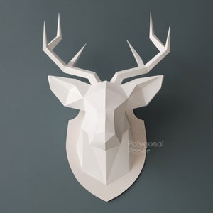 Deer Head: Digital Files for Papercraft. Printable PDF Template, DXF Drawings for Silhouette. 3d Origami Low Poly Model DIY.