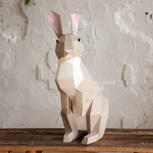 Coniglio L: file digitali per Papercraft. Modello PDF stampabile, disegni DXF per Silhouette. Scultura 3d fai da te del modello Bunny Low Poly.
