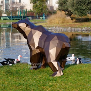 Bear. DXF for Assembly from Metal (looks to the right). Template for Geometric Polygonal Park Sculpture of an Animal. 3d Welding Constructor