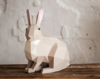 Rabbit S: Digital Files for Papercraft. Printable PDF Template, DXF Drawings for Silhouette. DIY 3d Sculpture of Bunny Low Poly Model.