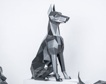Doberman in DXF Format for Assembly from Sheet Metal. Template for Geometric Polygonal Metal Park Sculpture of a Dog. 3d Welding Constructor