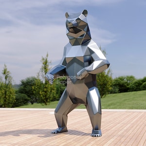 Stehender Bär im DXF Format zum Zusammenbauen aus Blech. Schablone für Geometrische Polygonale Metall Innendekoration. 3D Konstruktor