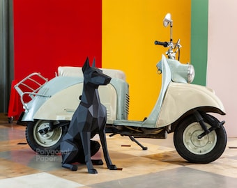 Doberman: DIY Papercraft Sculpture. Printable PDF Template, DXF Drawings for Cutting Machine. Original 2018©