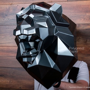 Roaring Lion Head in DXF Format for Assembly from Sheet Metal. Template for Geometric Polygonal Metal Interior Wall Decor. 3d constructor image 6
