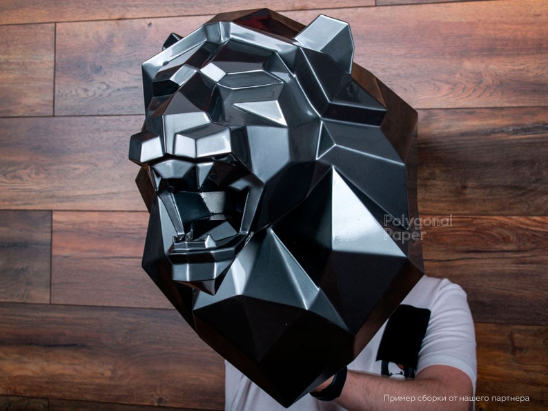Roaring Lion Head in DXF Format for Assembly from Sheet Metal. Template for Geometric Polygonal Metal Interior Wall Decor. 3d constructor image 6