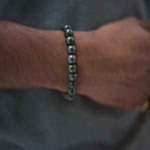 Bracciale in pietra di pirite naturale - Bracciale elastico in pietra preziosa di pirite - Bracciale curativo fatto a mano, regalo per lui.