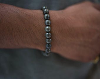 Natural Pyrite Stone Bracelet - Pyrite Gemstone Stretch Bracelet - Healing Bracelet Handmade Gift for him.
