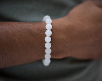 Clear White Quartz Bracelet Stretch Fit Handmade With Gift Bag & Card Crystal Gemstone.